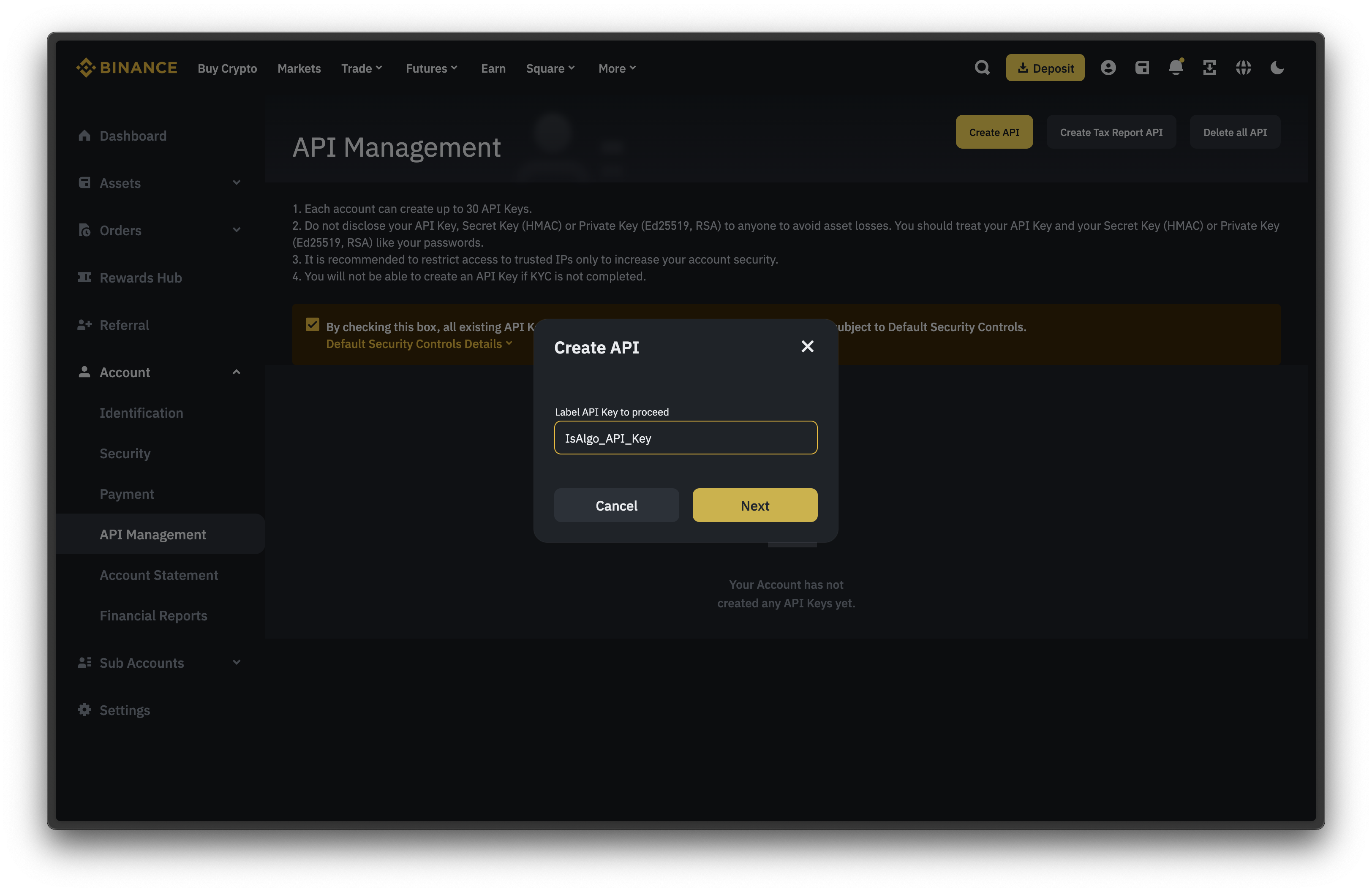 Binance - API key name