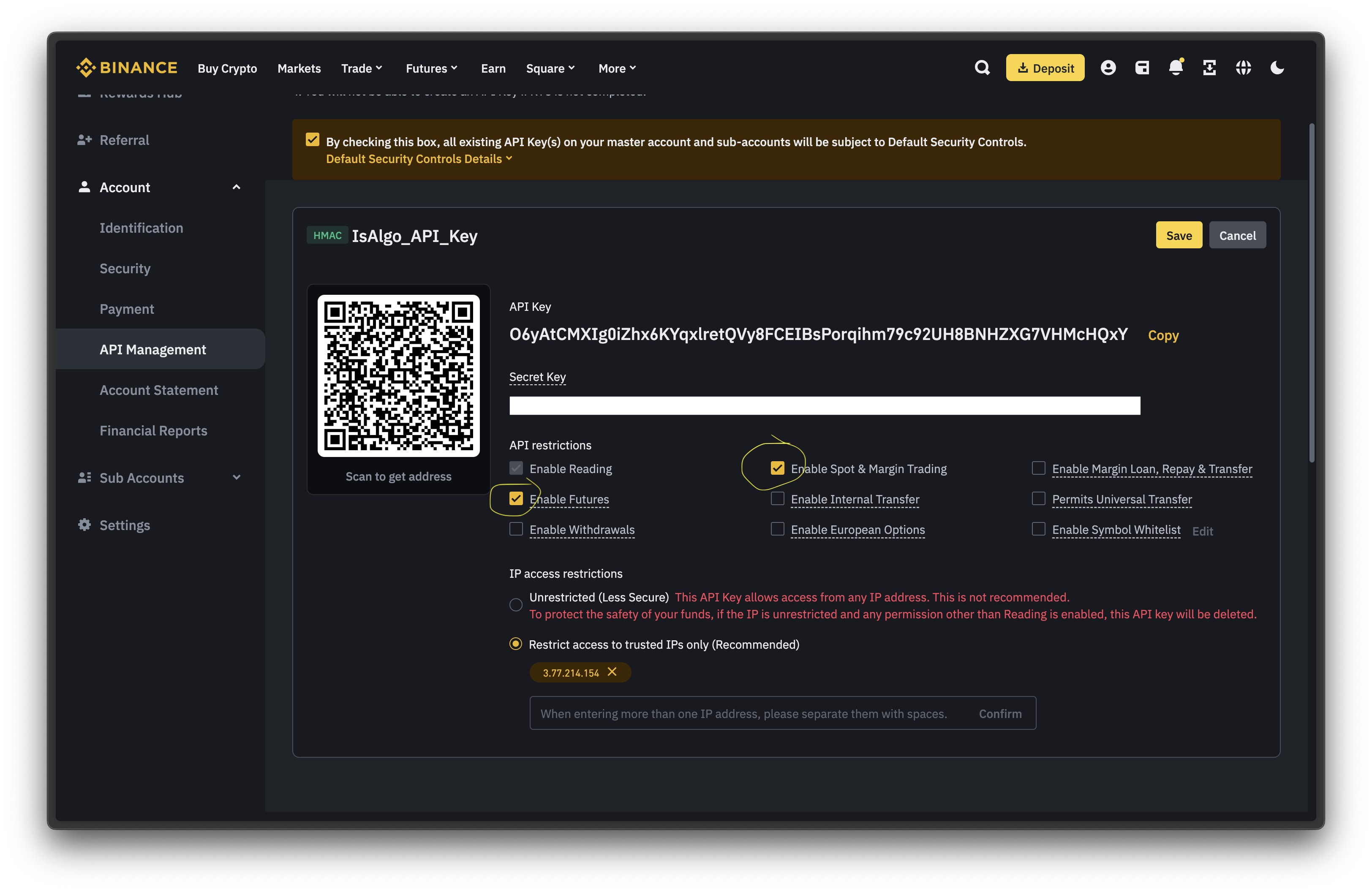 Binance - enable trading