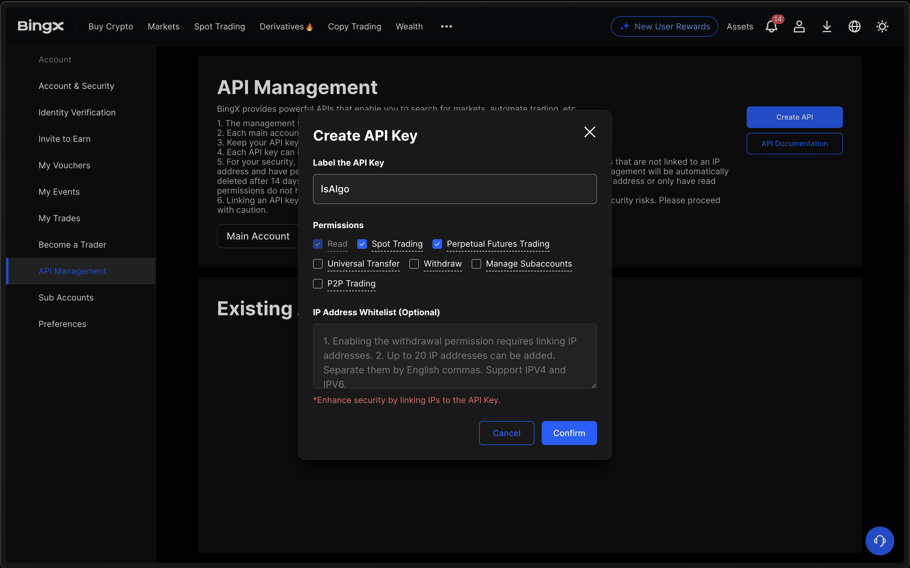 BingX - Enable permissions