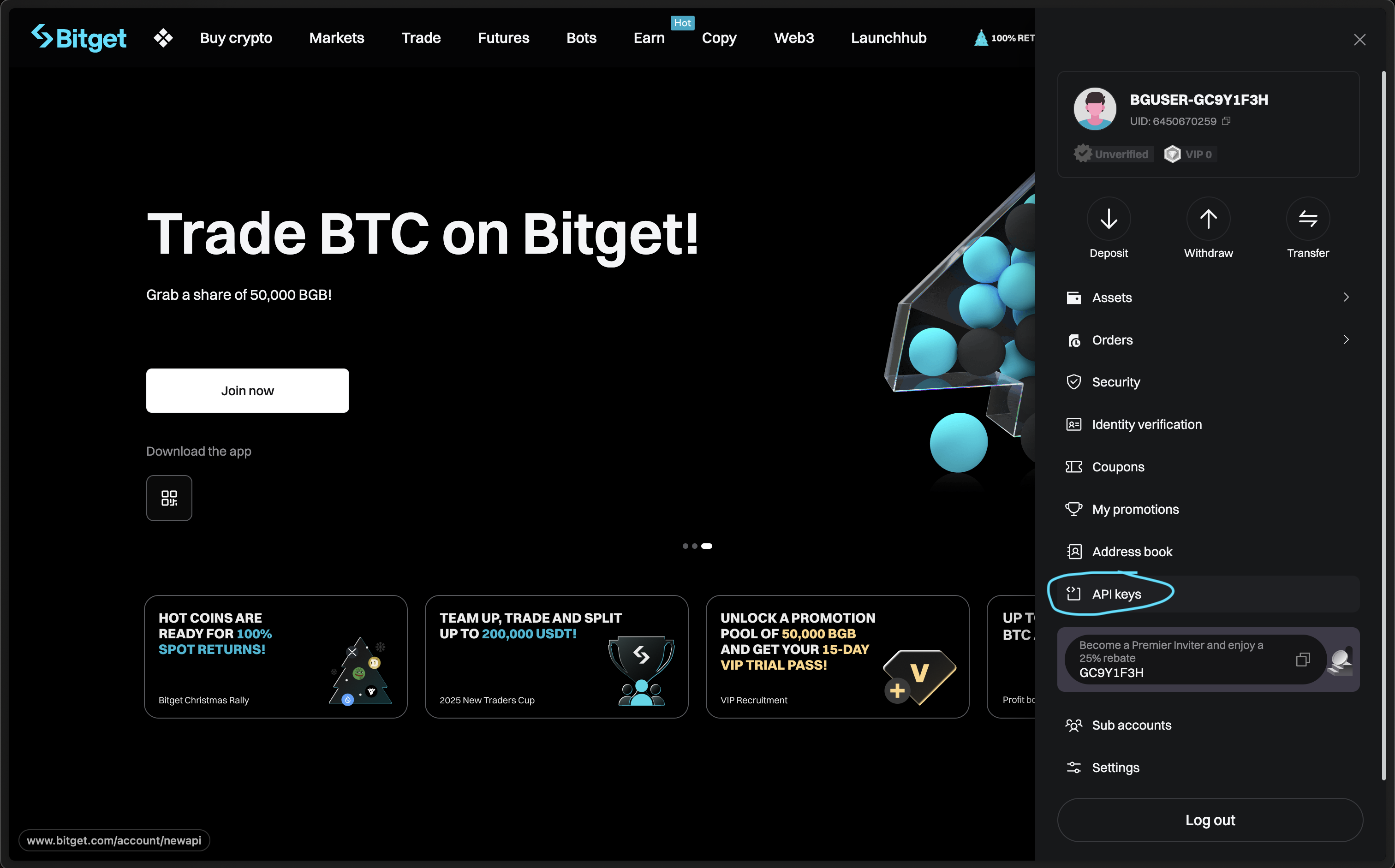 Bitget - Navigate to API Management