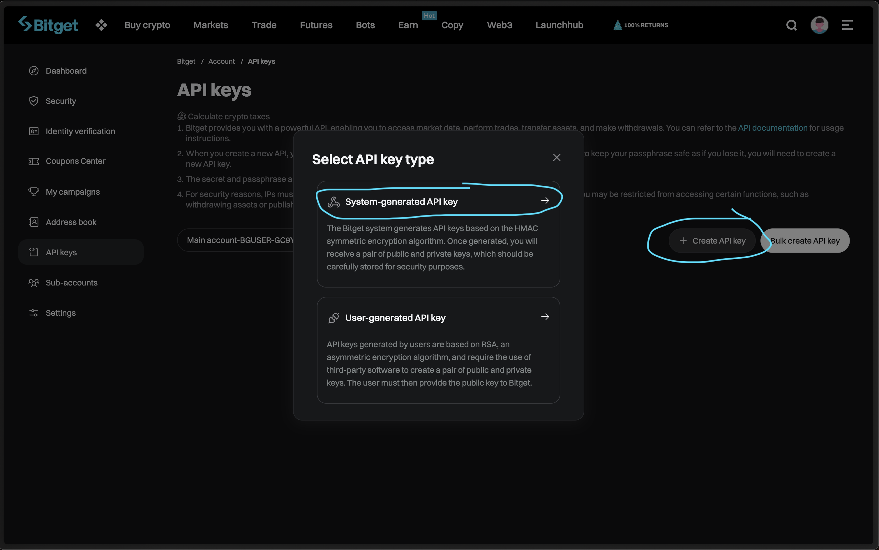 Bitget - Select System generated
