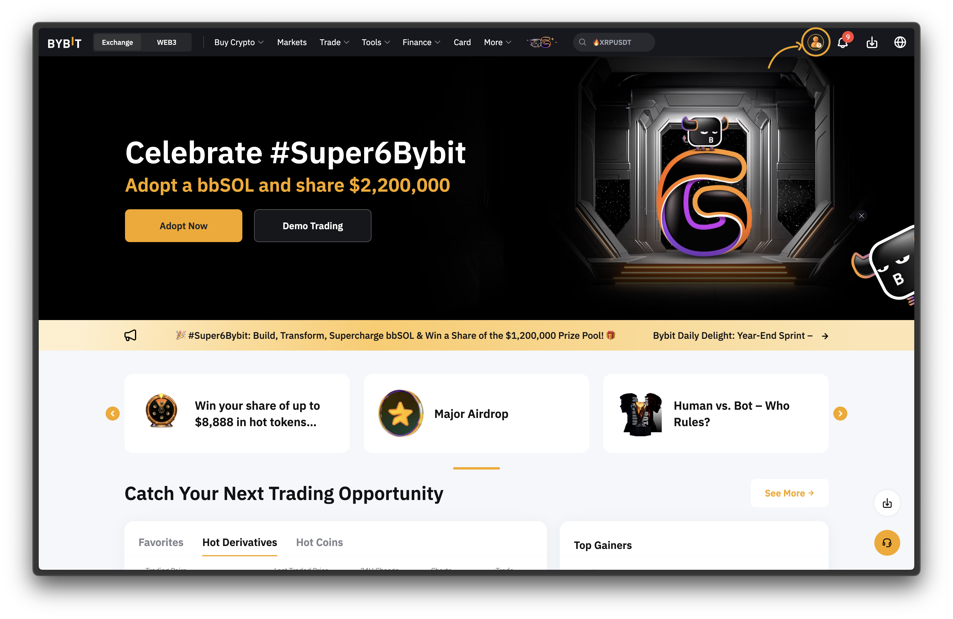 Bybit - Navigate to your profile