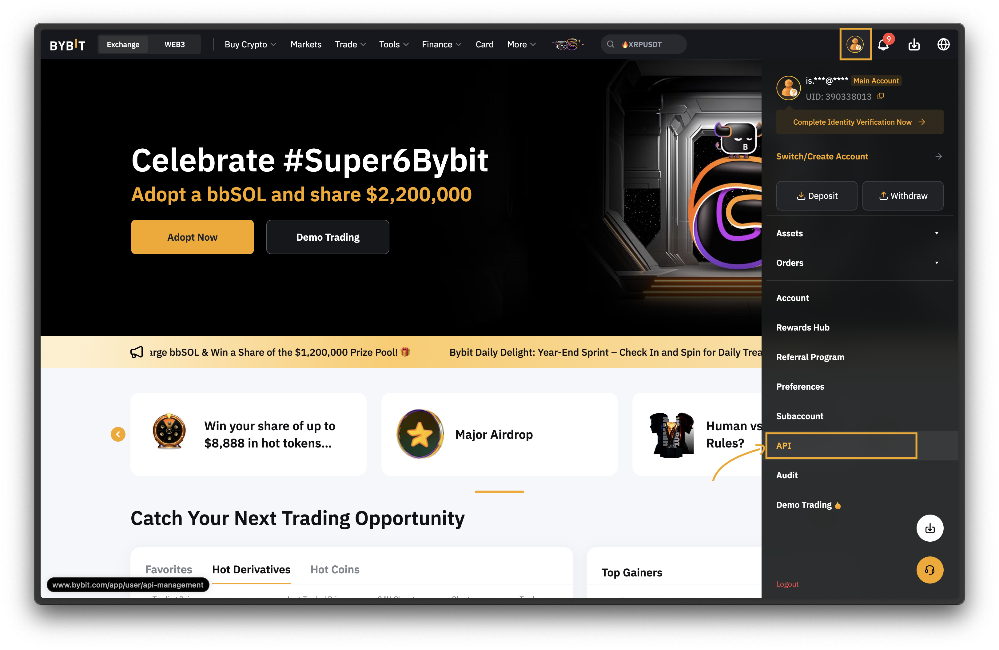 Bybit - Navigate to API Management