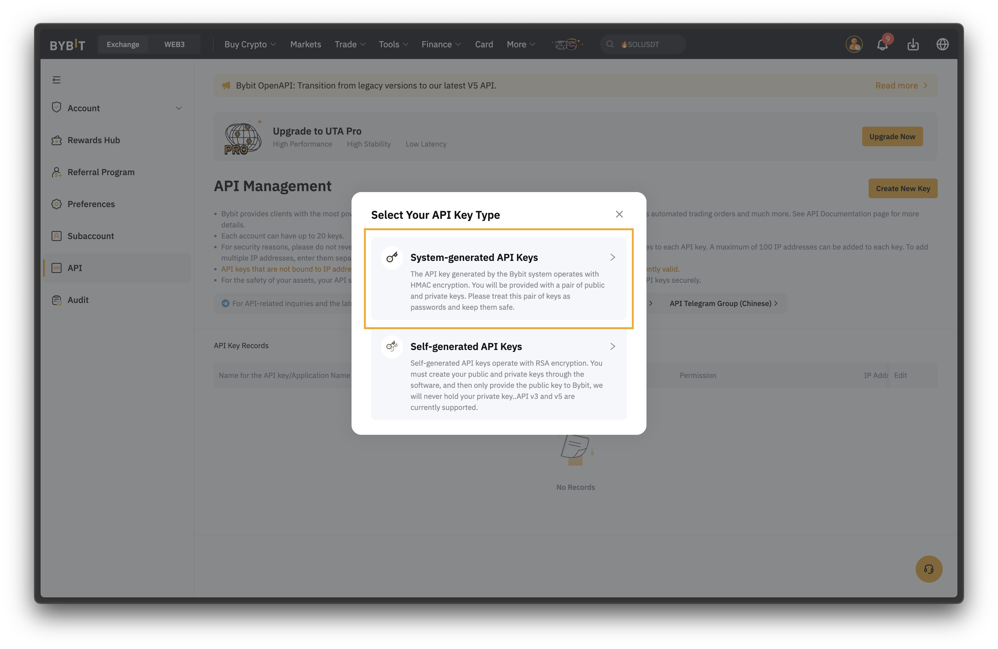 Bybit - choose system generated