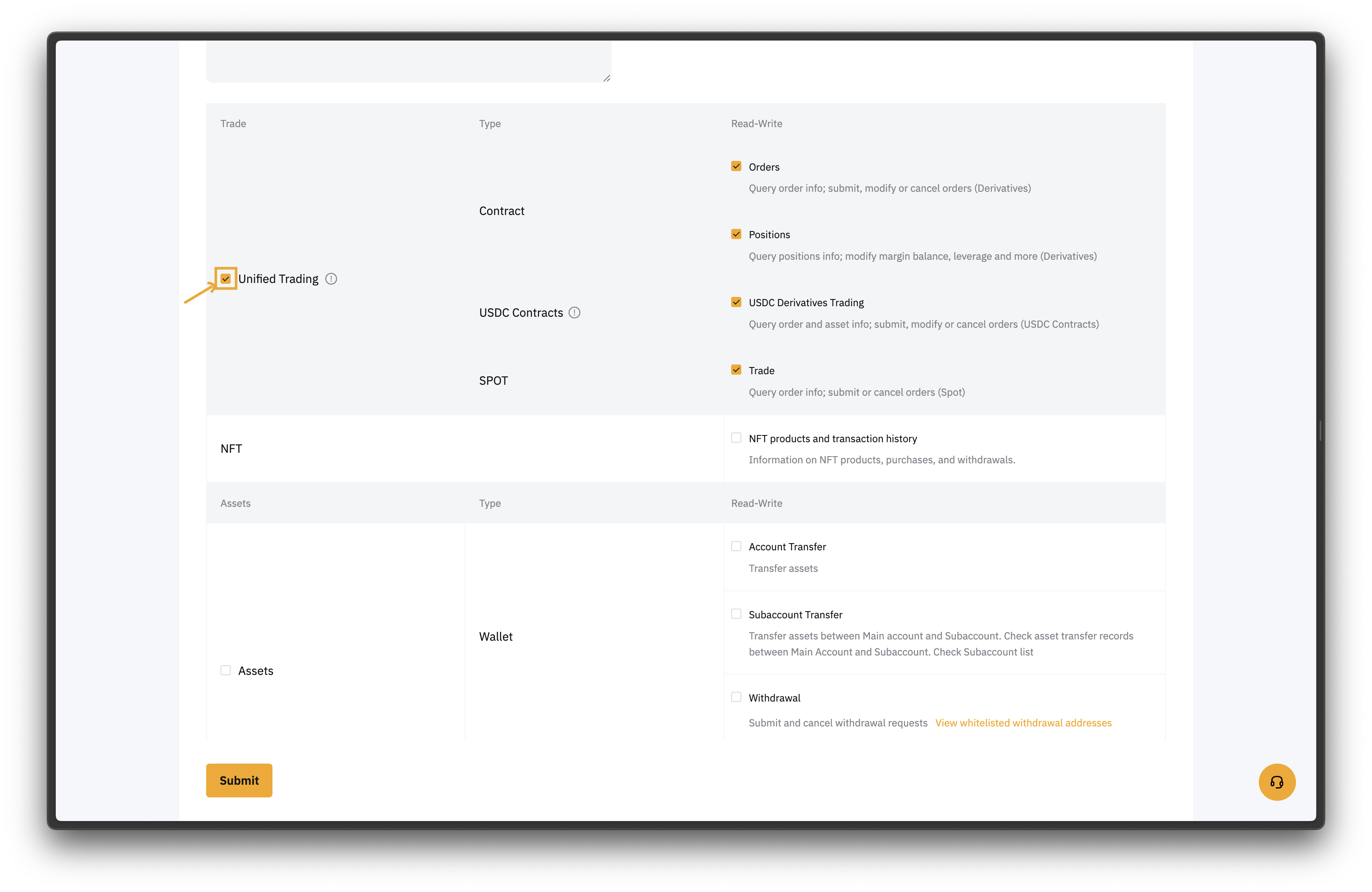 Bybit - Enable permissions