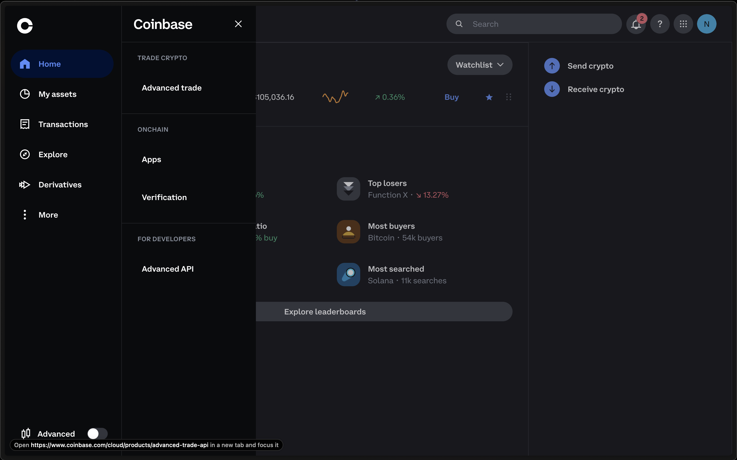 coinbase - Navigate to Advanced API