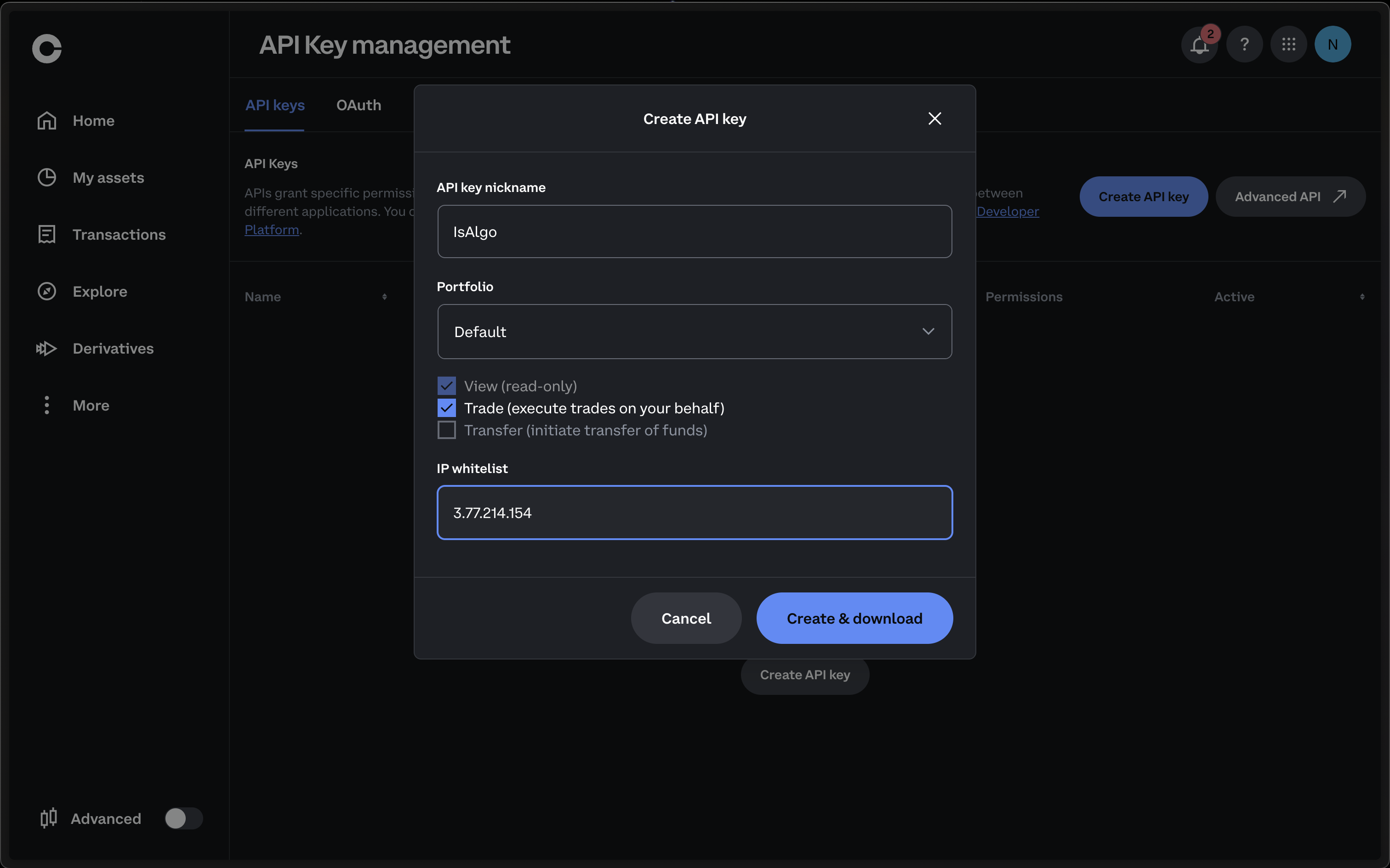 coinbase - Add our server's IP address to the whitelist