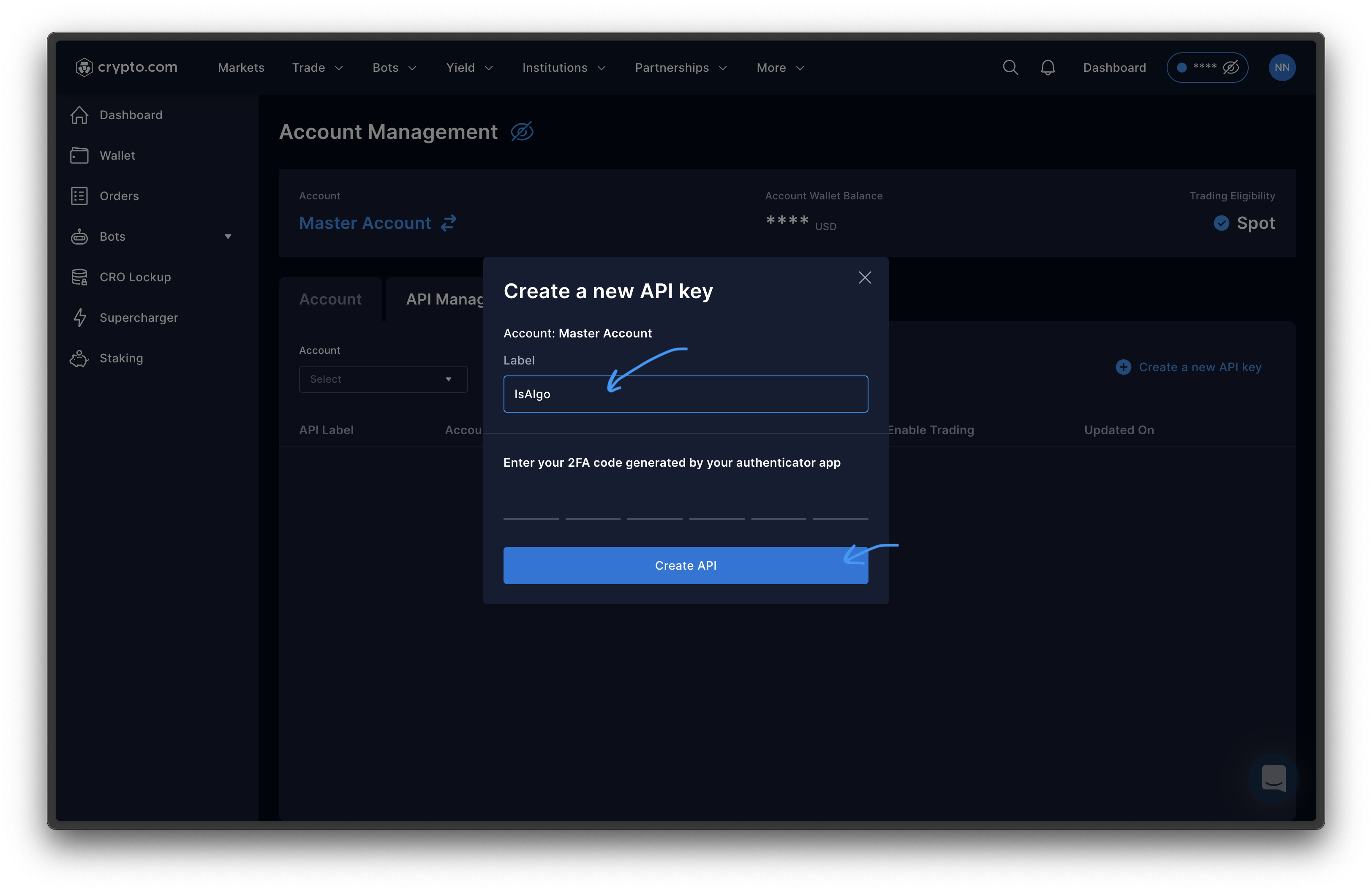 crypto.com - Give the new API Key a name
