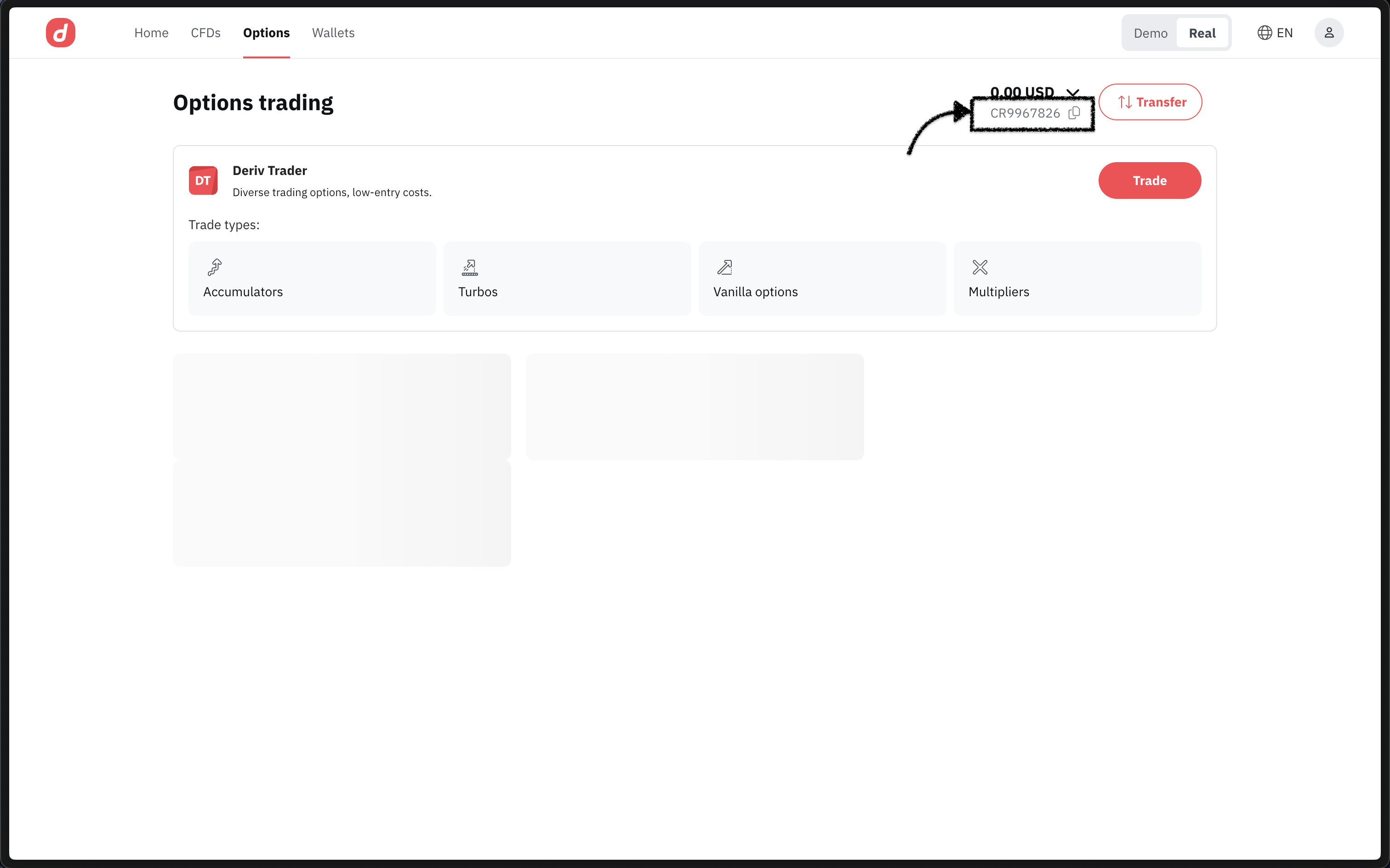 Deriv - Select account to generate authentication token