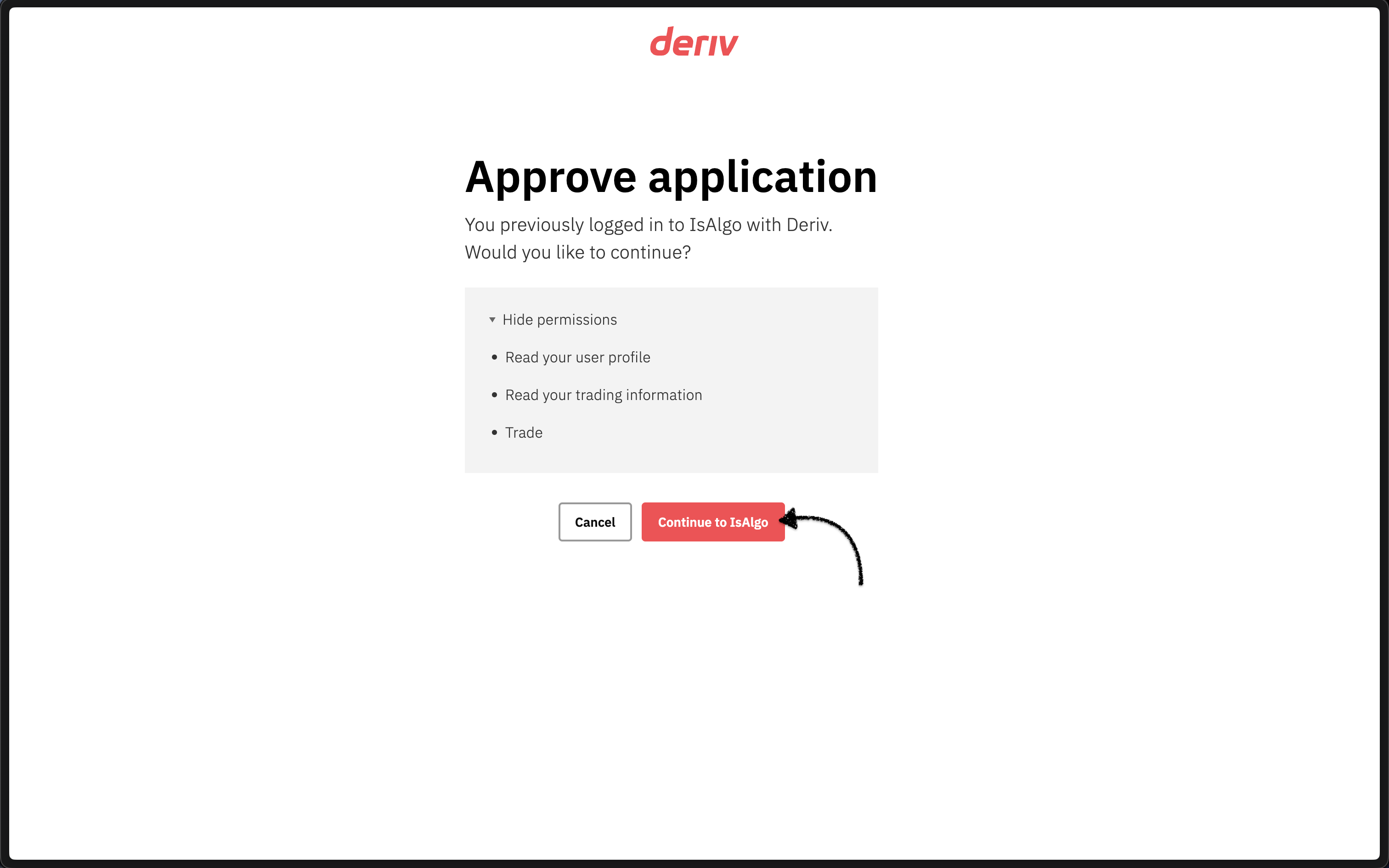 Deriv - Select account to generate authentication token