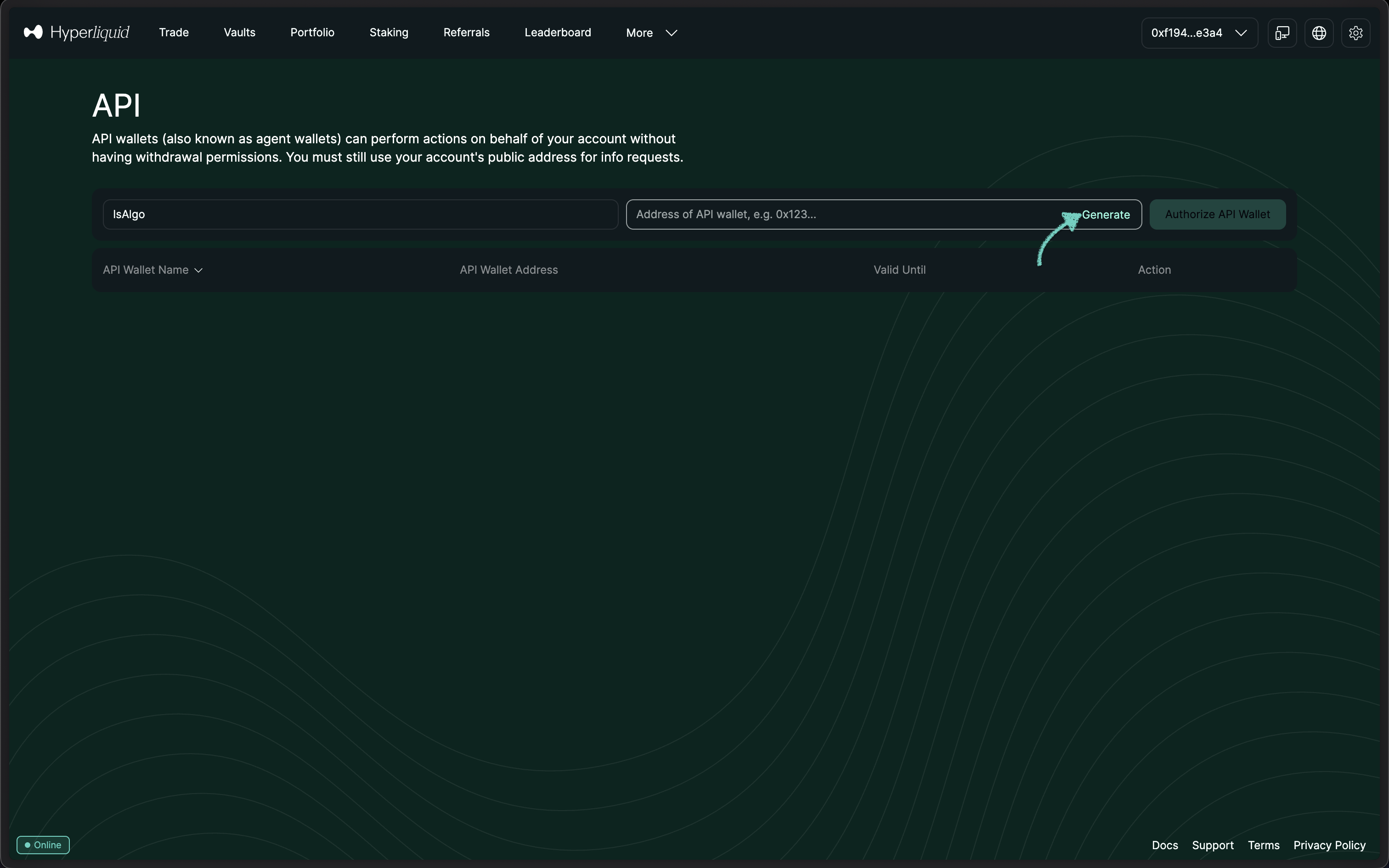 Hyperliquid - API Management