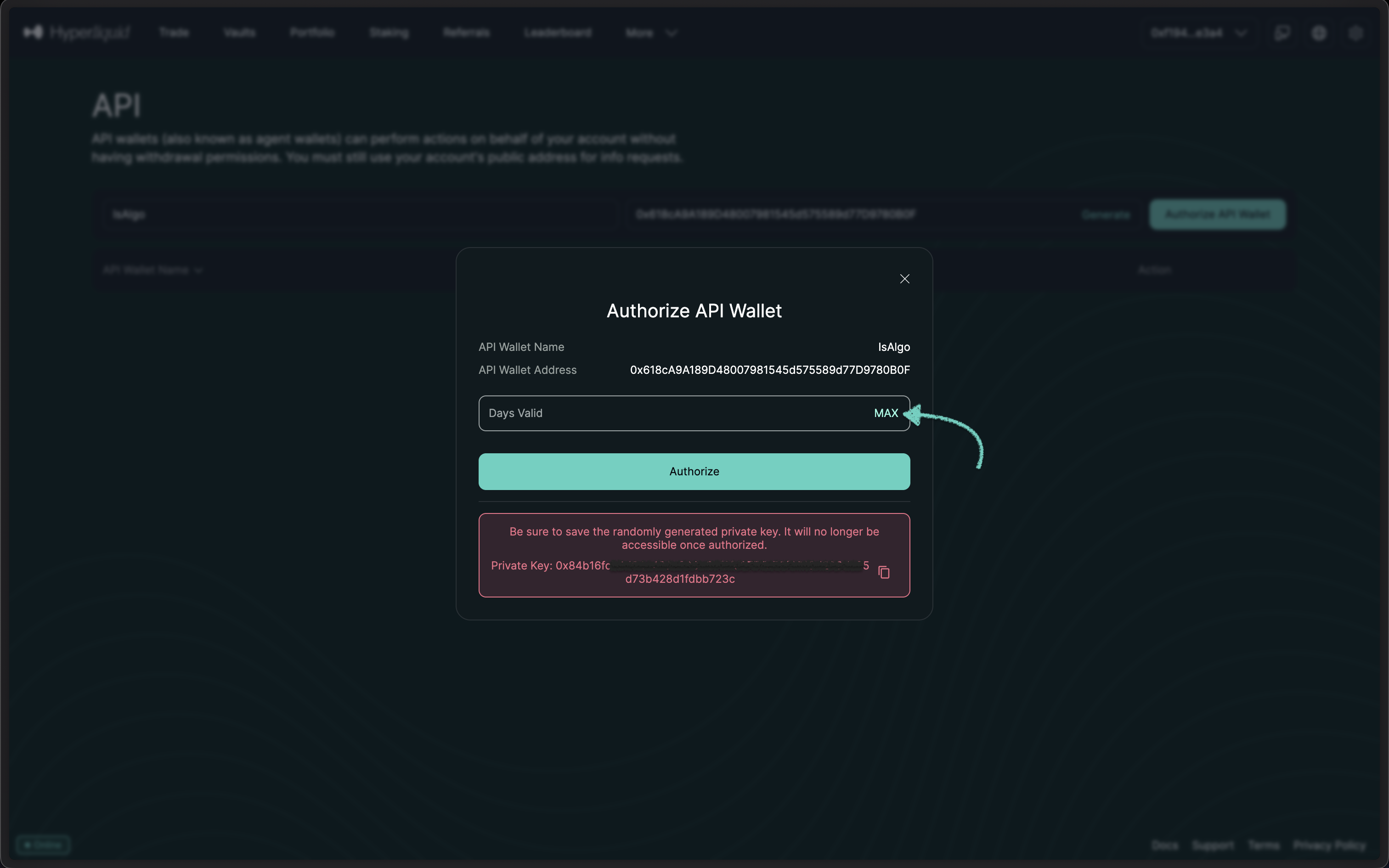 Hyperliquid - Set Days Valid
