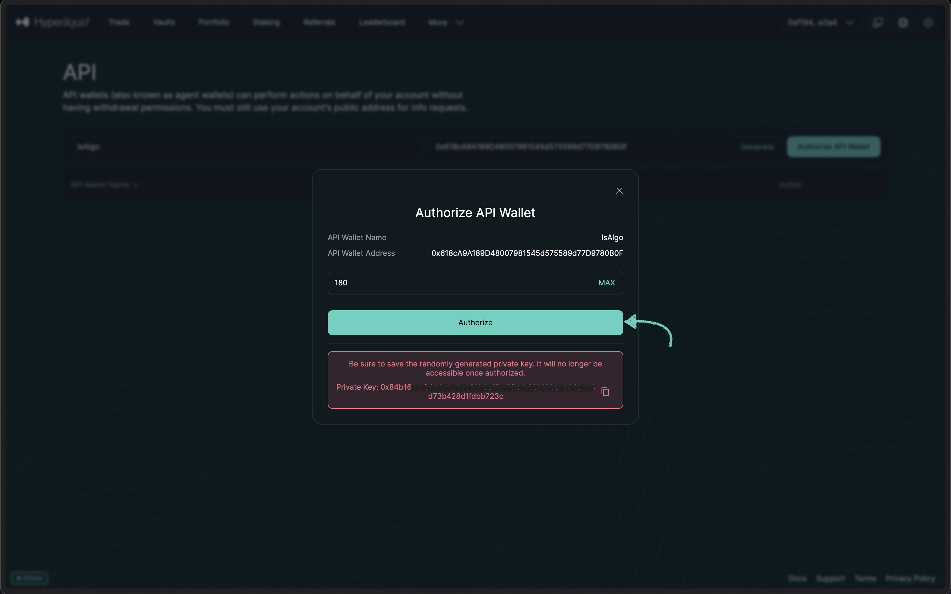 Hyperliquid - Copy API Key