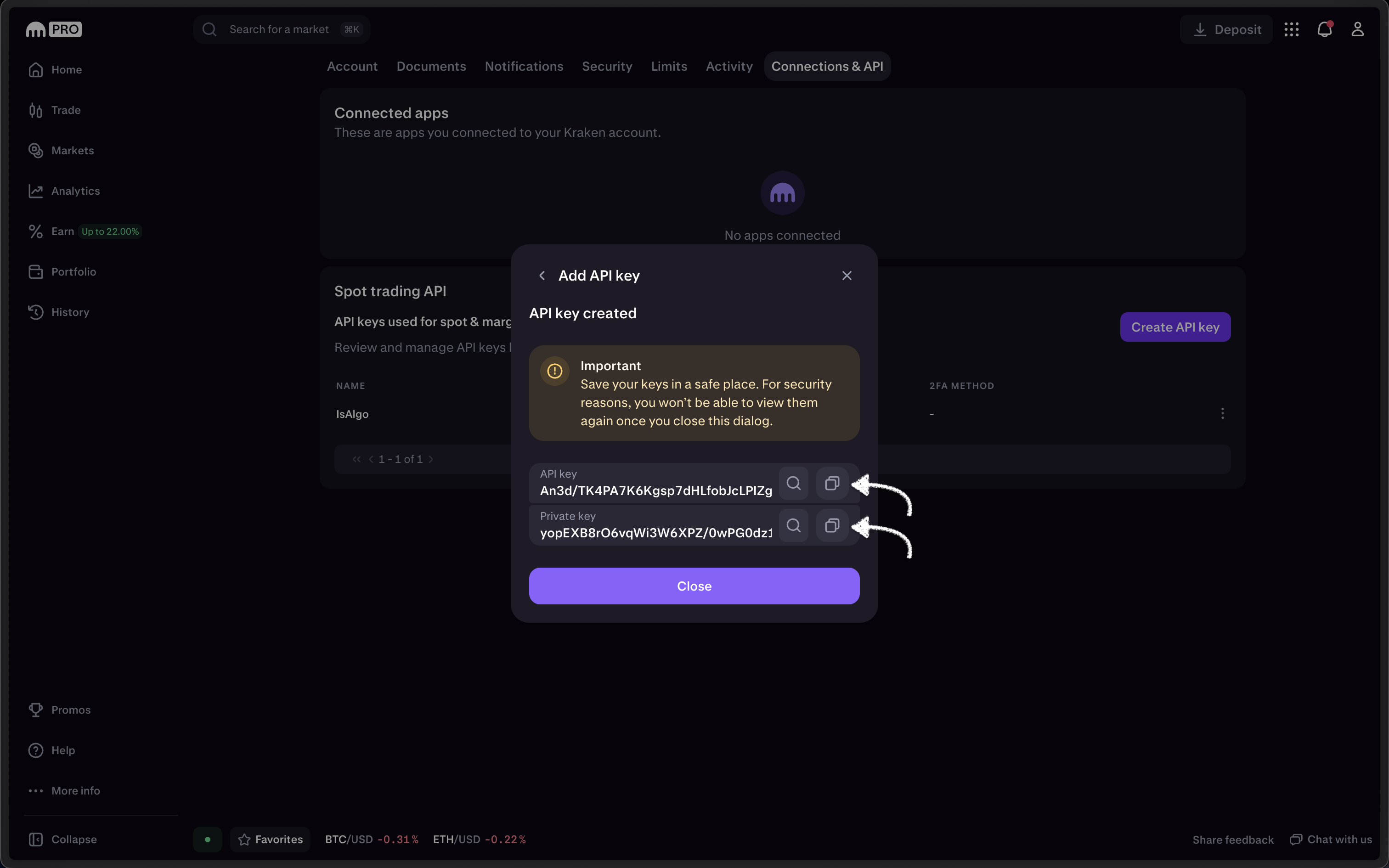 Kraken - API key and secret