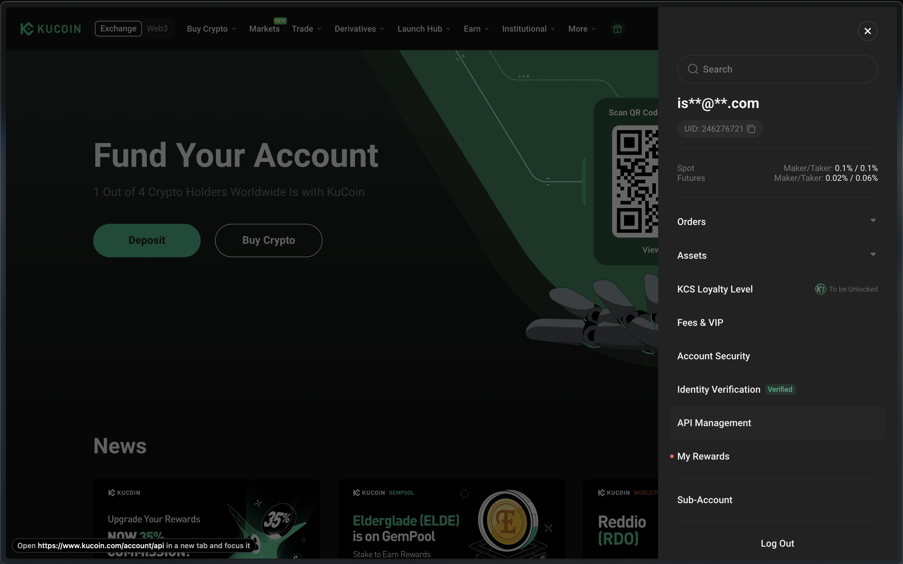 Kucoin - Navigate to API Management