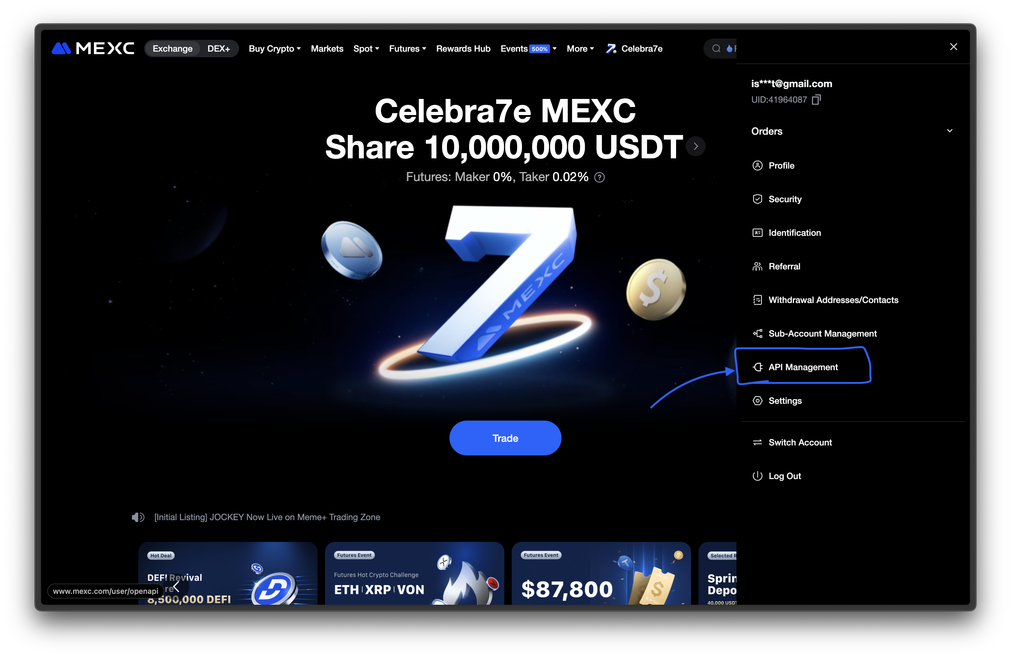 mexc - Navigate to Manage Account