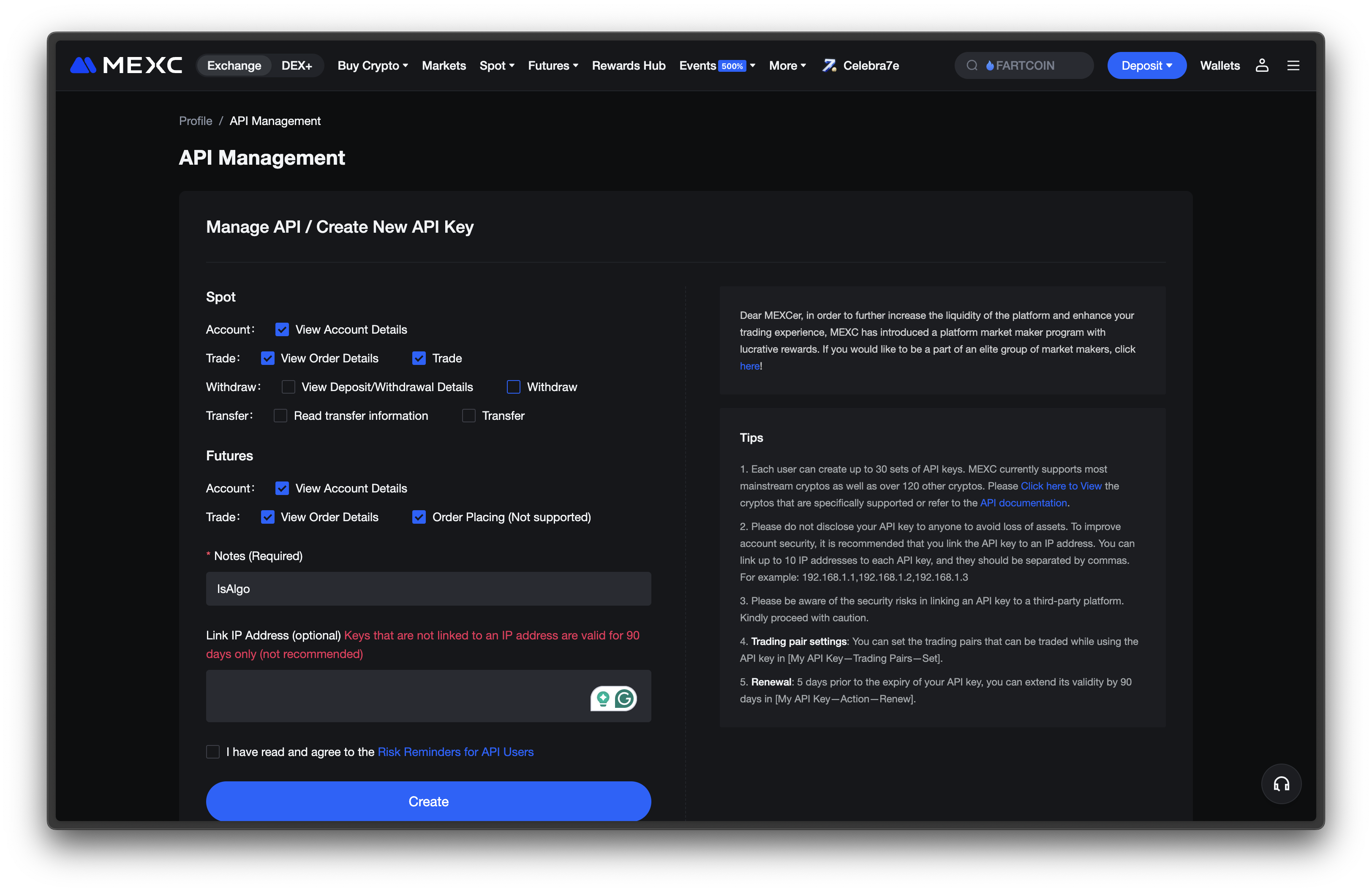 mexc - eneble API permissions