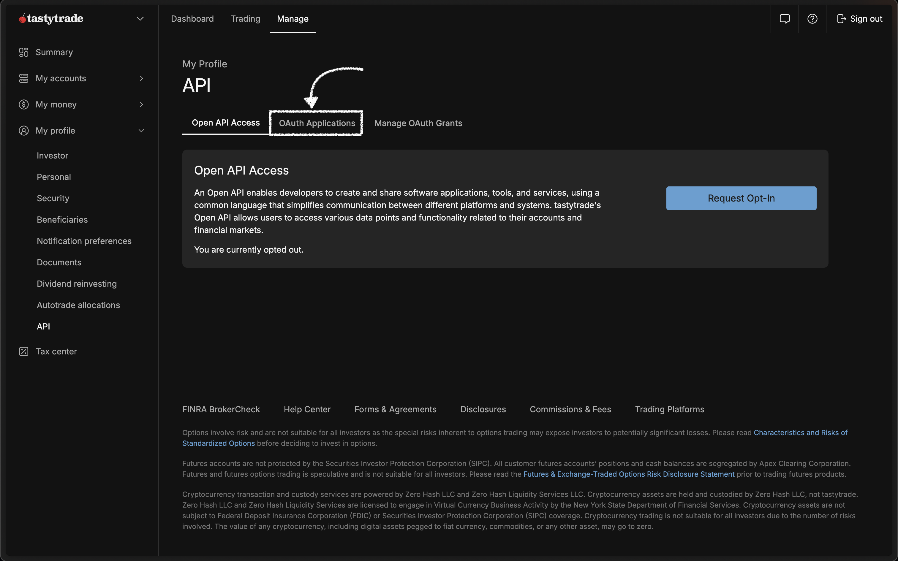 Tastytrade - OAuth Applications