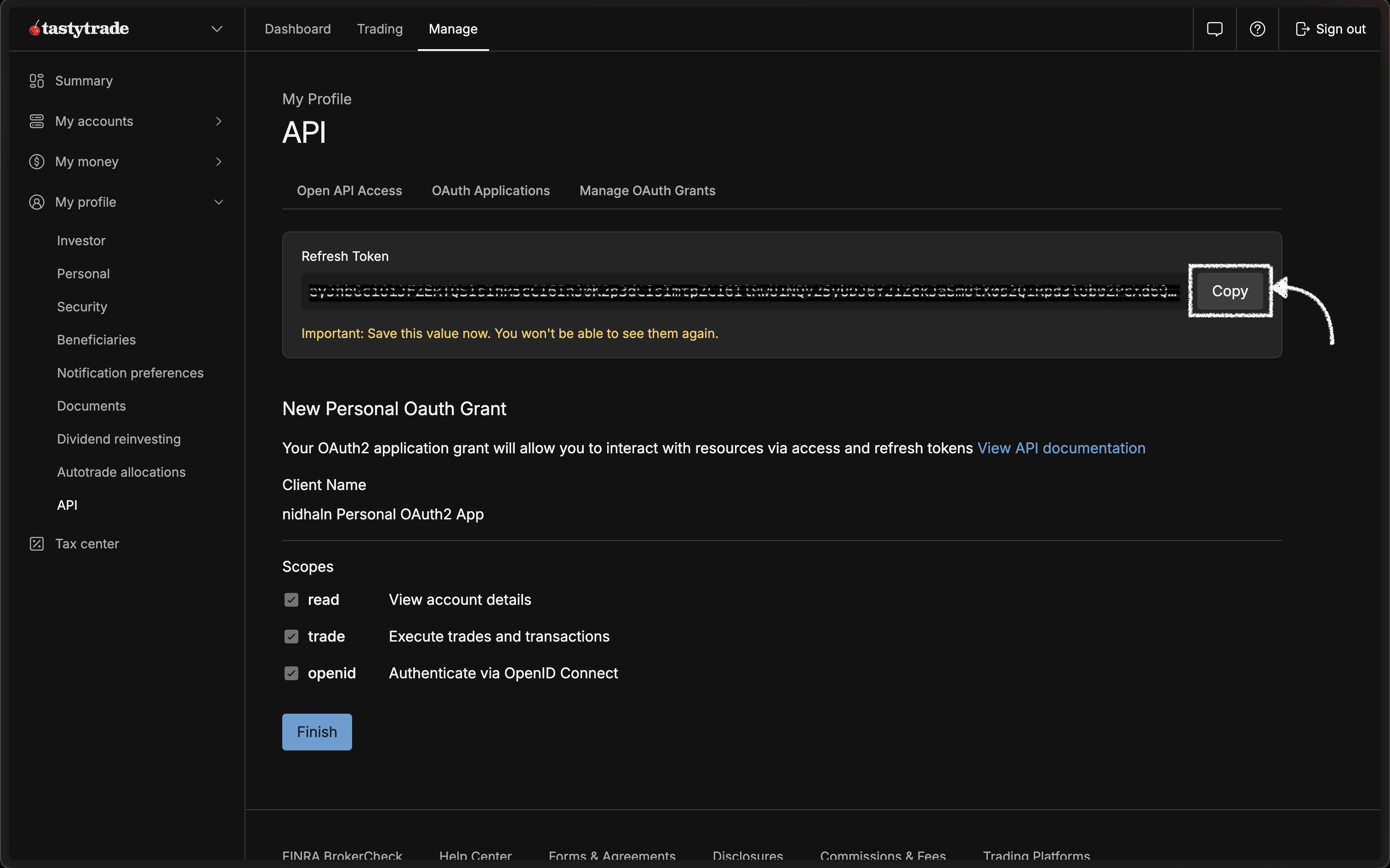 Tastytrade - Refresh Token